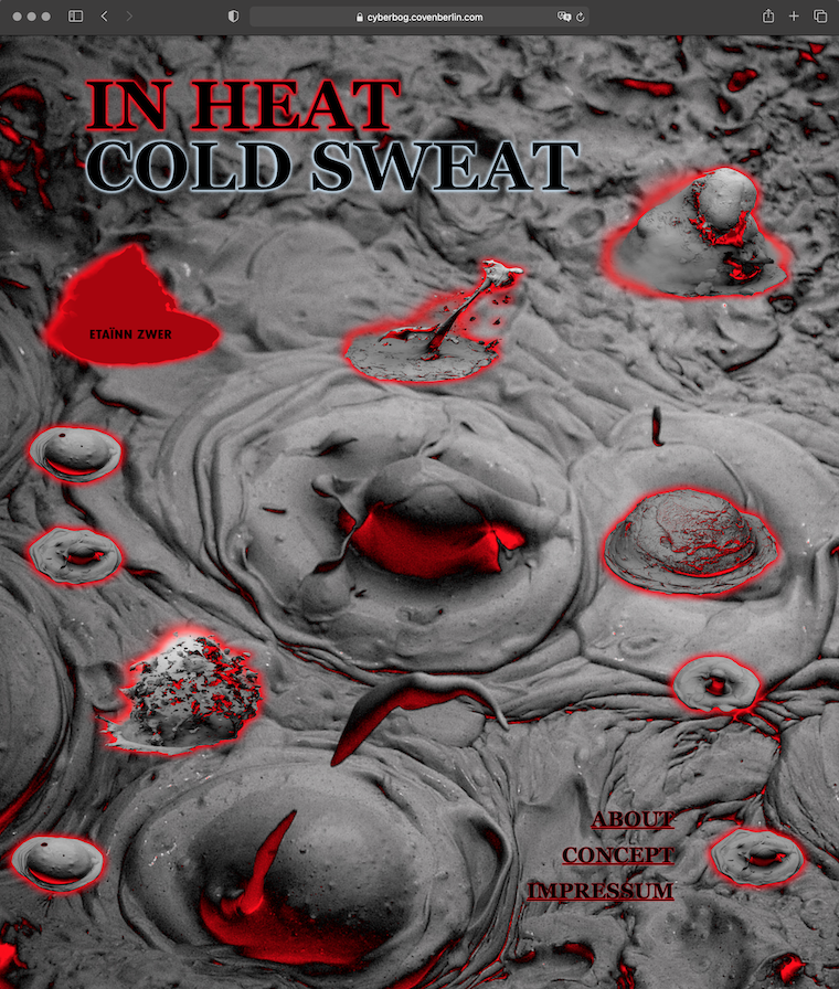The homepage of Coven Berlin's cyberbog for the in Heat, cold sweat theme.