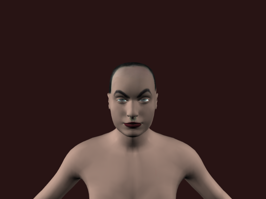 An avatar of a white woman presented on a red background. She has a buzz cut.