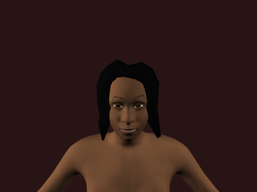 An avatar of a black woman presented on a red background. She has shoulder length hair.