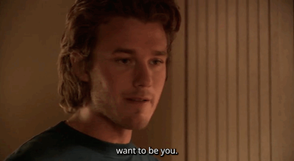 A white man with subtitle text that reads "want to be you..."